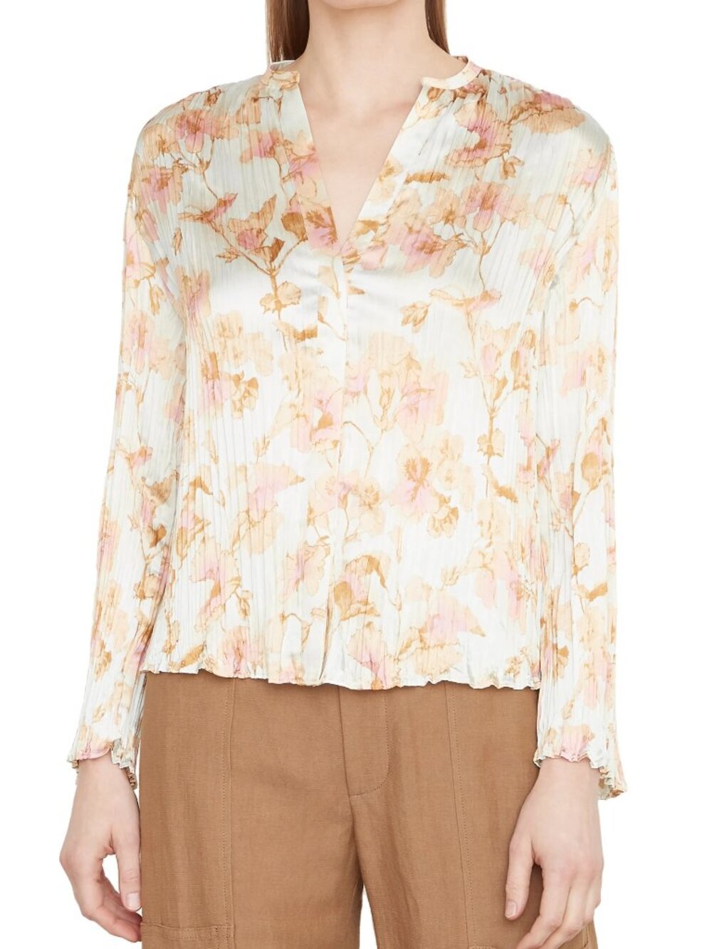 Vince Flora Cream Peach Crushed Pleated Blouse Size XS Fits Like Medium